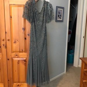 Adrianna Papell long beaded dress with flutter sleeves, petite